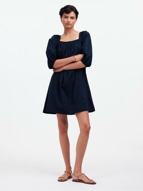 Madewell | Square Neck Puff Sleeve Mini Dress | Navy | XS/S